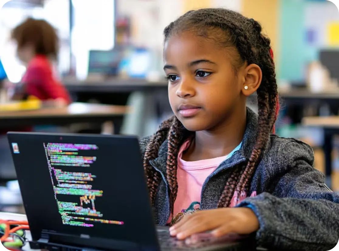 Girl coding on laptop